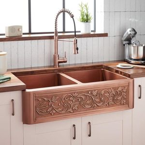 Antique style copper <b>kitchen</b> sink perfect <b>for</b> heritage homes with vintage look and durable construction - Product Image 4