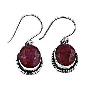 Boucles d'oreilles pendantes en argent 925 plaqué or vintage avec rubis pour les mariages et les cadeaux des femmes - Product Image 1
