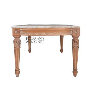 Mesa de Centro Rectangular de Lujo con Tapa de Mármol Claro de Primera Calidad y Patas de Madera Talladas a Mano para una Decoración Clásica de Sala de Estar - Product Image 5
