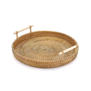 Handmade Vietnamese Rattan Wood Serving Tray <b>Rustic</b> Round Design for Breakfast in <b>Bed</b> Square Shape Wholesale - Product Image 2