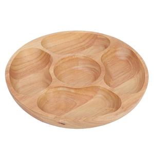 Plateau de service rond en bois de hêtre à compartiments - Assiette à noix et à collations en bois divisée - Plateau d'apéritif en bois naturel - Product Image 5