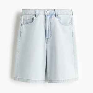 Summer Vintage Custom Men's Straight Mid Casual Denim Shorts Hole <b>Detail</b> Breathable <b>Quick</b> Dry Light Blue High Quality Raw Hem - Product Image 1