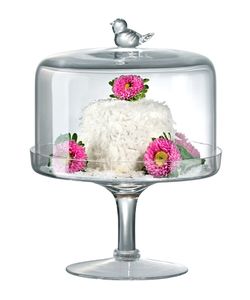 Pure <b>Glass</b> Cake Stand With <b>Dome</b> Featuring Decorative Details For Luxury Dessert Presentation - Product Image 1