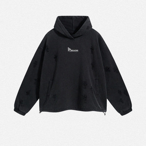 Nouveau sweat à capuche en coton épais élégant pour hommes imprimé en 3D lavé à l'acide blanc personnalisé pull d'hiver en détresse prix chaud - Product Image 3