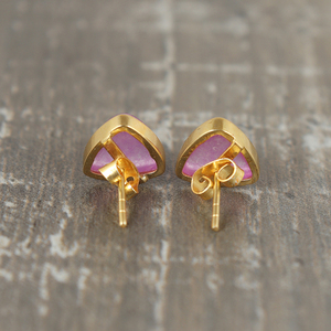 Pendientes de Calcedonia Rosa, Plata de Ley 925, Chapados en Oro, Corte Triangular, Estilo Minimalista, Regalo de Boda para Mujer - Product Image 4