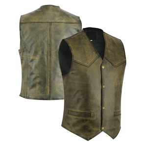 Veste en polyester pour moto, veste décontractée pour homme, veste en cuir de vache ciré marron, col en V, fermeture à boutons recouverts, vêtement d'extérieur vintage - Product Image 3