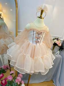 Hot Selling Vintage German Style Layered Dress for Girls Casual <b>Puff</b> Sleeve Halter Eco-Friendly ODM Many Color Options Children - Product Image 5
