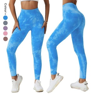 Pantalones de Yoga de cintura alta para mujer, mallas transpirables sin costuras con tinte de corbata, mallas elásticas para ejercicio y correr de talla grande - Product Image 1