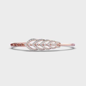 IGI Certified Round Lab Grown Diamond Leaf Cluster Bangle Bracelet in 14K Yellow / White / Rose Gold - Product Image 5