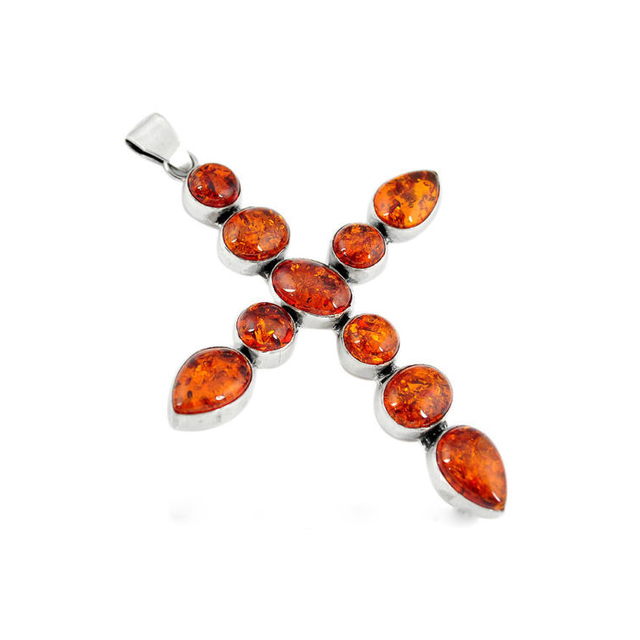 New Trending Hot Selling 925 Sterling Silver Amber Gemstone Cross Pendant For Sale At Best Price Religious Cross Jewelry In Bulk