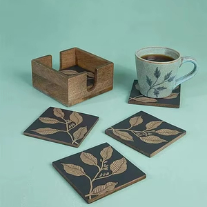 ที่รองแก้วถ้วยชาทรงสี่เหลี่ยมลายใบไม้ทำด้วยมือสำหรับโรงแรมหรือร้านอาหารขายส่งทำด้วยมือในอินเดีย - Product Image 1