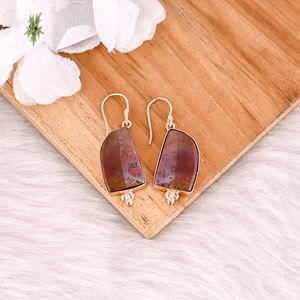 Chapado en oro rosa latón café jaspe piedra preciosa colgante pendiente hecho a mano encanto joyería boda compromiso regalo joyería - Product Image 5