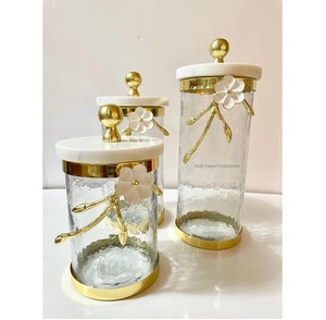 New Decorative Brass and Glass Gold Plated <b>Canister</b> With Marble Lid for Kitchen Decoration Tea & <b>Sugar</b> Storage <b>Canister</b> - Product Image 6
