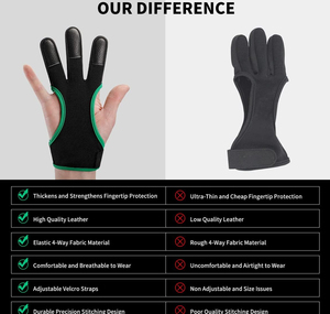 Gant de tir à l'arc personnalisé de bonne qualité, léger, en maille de nylon avec bouts de doigts renforcés en cuir pour la pratique du tir à l'arc sur cible - Product Image 4