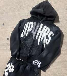 เสื้อมีฮู้ดโอเวอร์ไซส์แบบปักลายมีฮู้ดโอเวอร์ไซส์สำหรับผู้ชายผ้าถักด้านหน้ายาว - Product Image 6