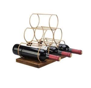 Casier à vin de base en bois de vente chaude avec support en métal de fer porte-bouteilles à plusieurs niveaux pour les fêtes pour la vente en gros - Product Image 1