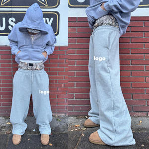 Custom Logo Heavyweight 460 Gsm Fleece <b>Jogger</b> <b>Baggy</b> Stacked Wide Leg Sweatpants Double Waist Pants Real Tree Boxer Sweats Mens - Product Image 4