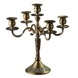 เชิงเทียนทองสัมฤทธิ์สไตล์ยุโรป 5 แขน / เชิงเทียนโลหะแบบย้อนยุคสำหรับตกแต่งโต๊ะ - Product Image 1