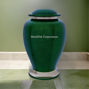Urna de cremación de latón verde esmeralda, banda de peltre, diseño personalizado, venta al por mayor, suministros funerarios, cenizas conmemorativas, tarro de urna de estilo americano - Product Image 4