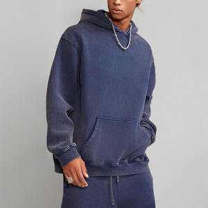 Streetwear décontracté d'hiver pour hommes sweats à capuche de gymnastique lavés à l'acide ensemble de pulls avec logo personnalisé broderie numérique imperméable 100% coton polaire - Product Image 6