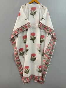 Caftan en coton pour femmes Robe Maxi d'été confortable avec impression bloc à la main Beach Cover Ups Vêtements de nuit Robes décontractées d'Inde - Product Image 4