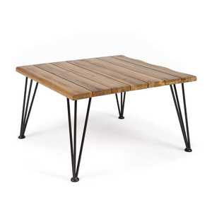 Table basse de patio carrée moderne écologique faite à la main jambes en épingle à cheveux en métal durable pour la maison jardin salon extérieur bois - Product Image 5