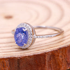 Piedra preciosa de corte ovalado de tanzanita Natural con circonita cúbica, anillo hecho a mano de Plata de Ley 925, joyería de moda, piedra natal para venta al por mayor - Product Image 2