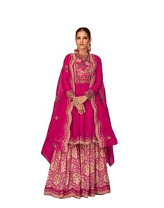Dernier créateur Georgette Soie Broderie Séquence Travail Sharara Costume Vêtements indiens et pakistanais - Product Image 1
