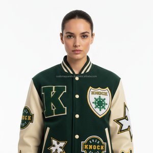 Custom wool body varsity <b>jacket</b> with leather sleeves featuring high-quality chenille embroidery and personalized patches for <b>men</b> - Product Image 1