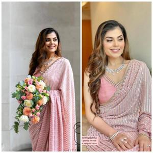 Georgette-Saree de trabajo de secuencia pesada para mujer, ropa India bonita y atractiva, pieza de blusa, barata, precio bajo, venta al por mayor - Product Image 3