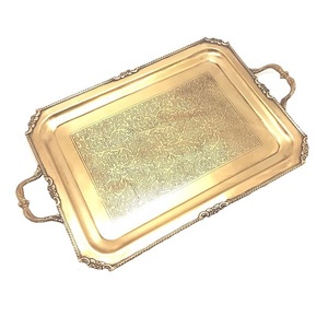 Attractive Designer <b>Gold</b> Plated Finishing Stainless Steel <b>Tray</b> With Aluminium Handle Breakfast Storage <b>Serving</b> <b>Tray</b> - Product Image 1