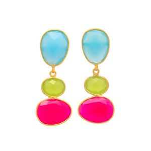 Superbes boucles d'oreilles en pierre multicolore sont serties dans un luxueux plaqué or, ensemble de boucles d'oreilles à la mode pour jeunes et adultes - Product Image 1