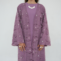 Loriya 2026 Cardigan en dentelle florale 3D fait main avec perles, Abaya pour femme avec Hjiab assorti, Vêtements pour femmes, Abaya de luxe