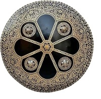 CH Luxury Round Metal Shield Black Gold Geometric Pattern Polished Home Decor Artifacts