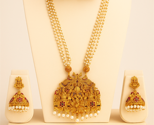 ชุดสร้อยคอเจ้าสาว Royal kundan ด้วยหินสีแดงและสีขาวสำหรับผู้หญิงชุดตกแต่งสีทองสูงเหมาะสำหรับงานปาร์ตี้ - Product Image 5