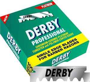 Lames de rasoir à lame simple Derby Professional, lot de 100, en acier inoxydable, recharges pour rasoir droit, vente en gros pour barbiers - Product Image 1