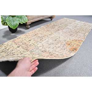 Alfombra turca de lana Beige Vintage 3,3X7,9 pies tejido plano patrón de retazos alfombra de sala de estar para adolescentes con respaldo de látex - Product Image 5