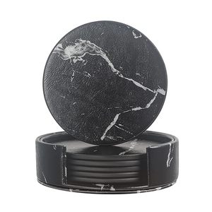 <b>Black</b> Natural Marble Drink <b>Coasters</b> Set Modern Rustic Round Table Protector for Home Decor - Product Image 1