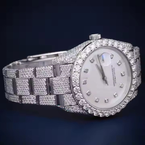 Montre de luxe en diamant Iced Out Marque VVS Moissanite Montre mécanique en acier inoxydable Montre à cadran blanc personnalisée - Product Image 3