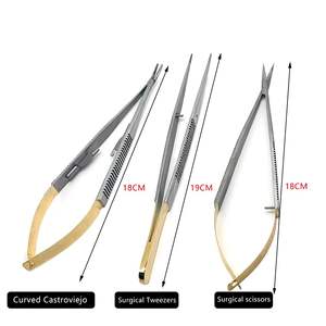 Kit de implante de ortodoncia, 3 uds., juego de herramientas dentales, de 18cm tijeras quirúrgicas de acero inoxidable, pinzas, soporte de aguja, Manual Castroviejo - Product Image 2