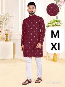 Modern Elegant <b>Men's</b> Silk Cotton <b>Kurta</b> Pyjama Indian & Pakistani Fashion Style for Weddings & Traditional Occasions Adults' Wear - Product Image 5