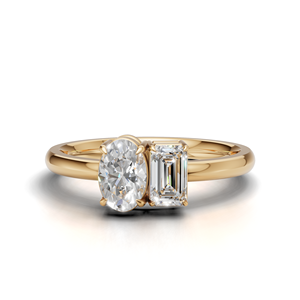 Anillo Toi Et Moi con diamante cultivado en laboratorio certificado por IGI, oro amarillo/blanco y rosa de 18 quilates, forma ovalada y esmeralda, anillo de compromiso para mujer - Product Image 1