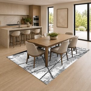 Tapis de salon antidérapant en chenille gris argenté, motif géométrique contemporain imprimé numériquement, lavable en machine - Vente en gros RUGS DEPOT LXDP-0374 - Product Image 4