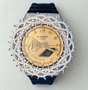 Montre de luxe personnalisée en argent 925 avec alliage de quartz antique Moissanite I, lunette à épines, or noir, cadran en verre, testeur de diamants - Product Image 1