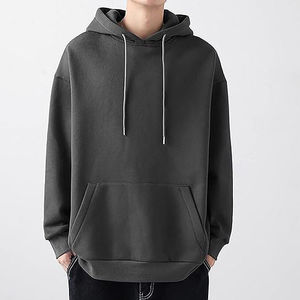 เสื้อฮู้ดดี้ผ้าฝ้ายหนาน้ำหนักมากสำหรับผู้ชาย ทรงโอเวอร์ไซส์ สีน้ำเงินล้วน แบบสวมหัว ไหล่ตก ยูนิเซ็กส์ สตรีทแวร์ ขายส่ง - Product Image 3
