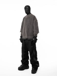 Custom <b>Sweatshirt</b> Distressed Double Sleeve Oversize <b>Vintage</b> Crewneck Acid Washed Out Hoody jumper Sweater For Unisex <b>Sweatshirts</b> - Product Image 4