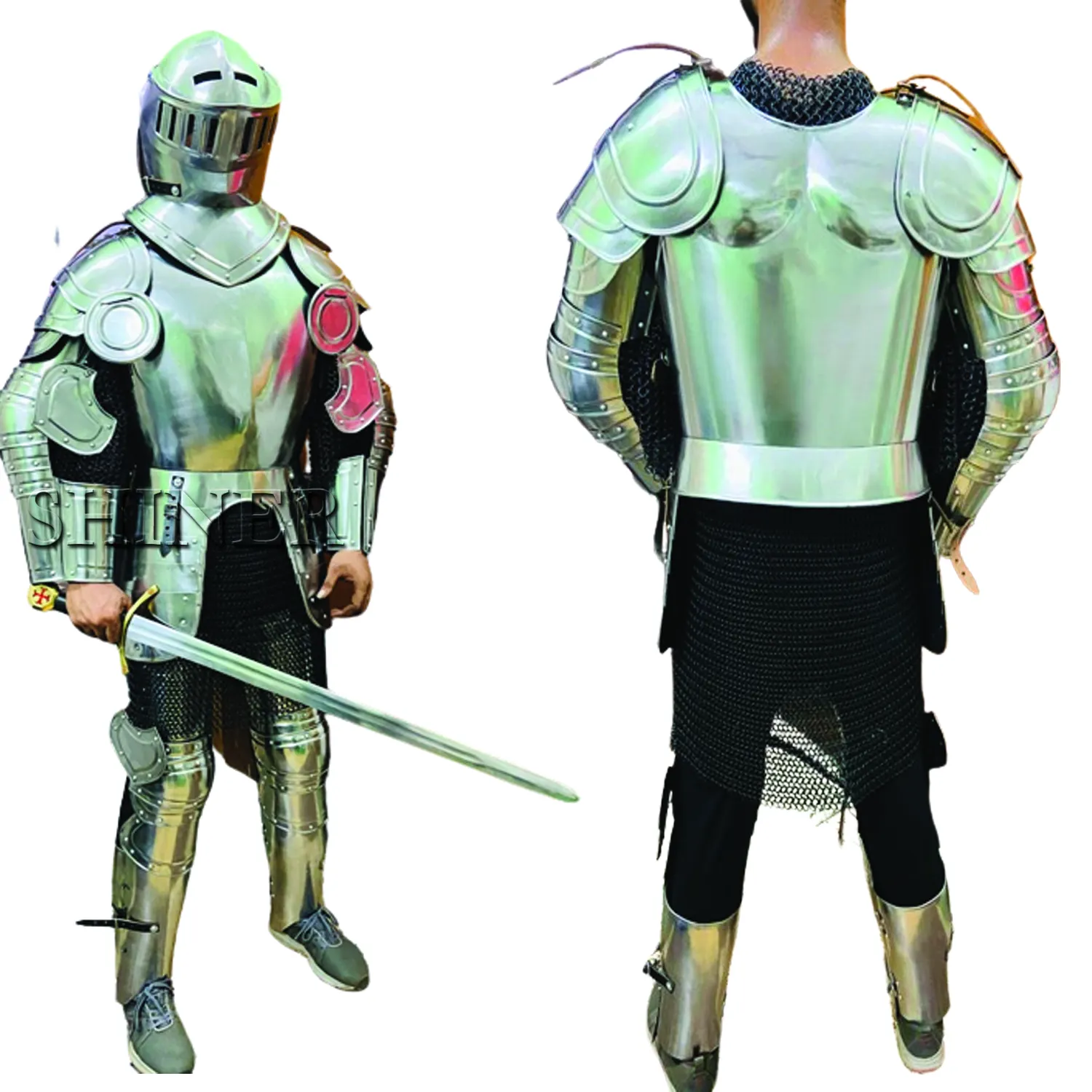 Muta da cavaliere medievale completo armatura da combattimento corpo in acciaio crociato maglia europea armatura costume da guerriero completo Cosplay