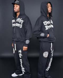 Fabricant de vêtements survêtement survêtements lourds pour hommes pantalons de survêtement et sweat à capuche unisexe ensemble de sweat à capuche imprimé vieilli personnalisé - Product Image 2