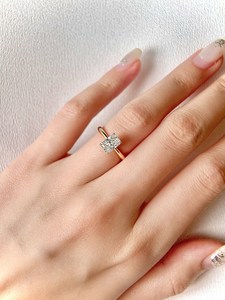 Bague en diamant solitaire en or jaune 18 carats coupe rayonnante 1.5CT E VS1 laboratoire cultivé ensemble bas fiançailles pour les femmes cadeau - Product Image 3