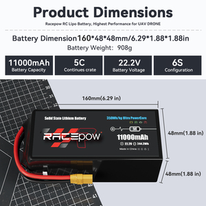 Racepow 350wh/Kg Solid State Li-Po Batterij 11000Mah 11ah 22.2V 44.4V 6S 12S Voor Camera/Monitor/Multi-Rotor Drones - Product Image 2